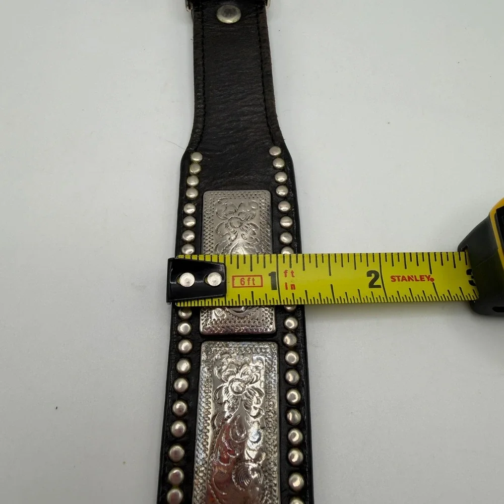 Nadim USA Mens Western Leather Square‎ Concho Belt Brown Silver Studded 42